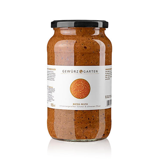 Gewürzgarten Pesto rouge, aux tomates mûries au soleil et aux olives noires, 900 ml