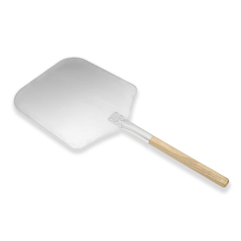 Pizzaschaufel aus Aluminium mit einem Holzstiel, 35x30,5cm groß, perfekt für Gebäck, Pralinen, Snacks, Fingerfood und Pizzas, 43cm langer Stiel, ideal für Hobbyköche