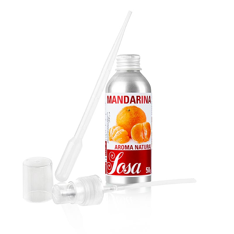 Aroma Natural Mandarine, flüssig, 50 g - Hochwertiges Aromaöl von Sosa aus Spanien, intensiver Geschmack, für Patisserie und Molekularküche, inklusive Pipette und Sprühvorrichtung