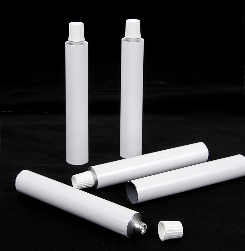 Eine weiße Tube zum Befüllen, 30ml, ohne Inhalt, ideal für Tuben-Cocktails und Desserts