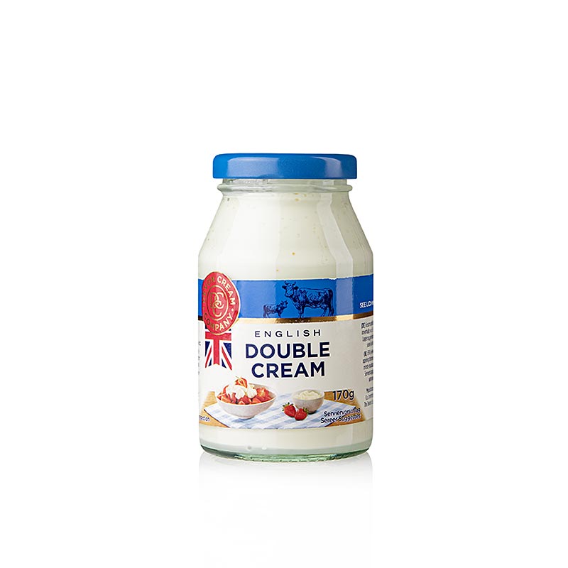 Englische Double Devon Cream, feste Creme, 48% Fett, 170 g - Hochwertige britische Sahne aus Devon mit einem Fettgehalt von 48%, ideal zum Backen, für Süßspeisen, Eisherstellung, Saucen und Suppen Hergestellt von der renommierten Devon Cream Company