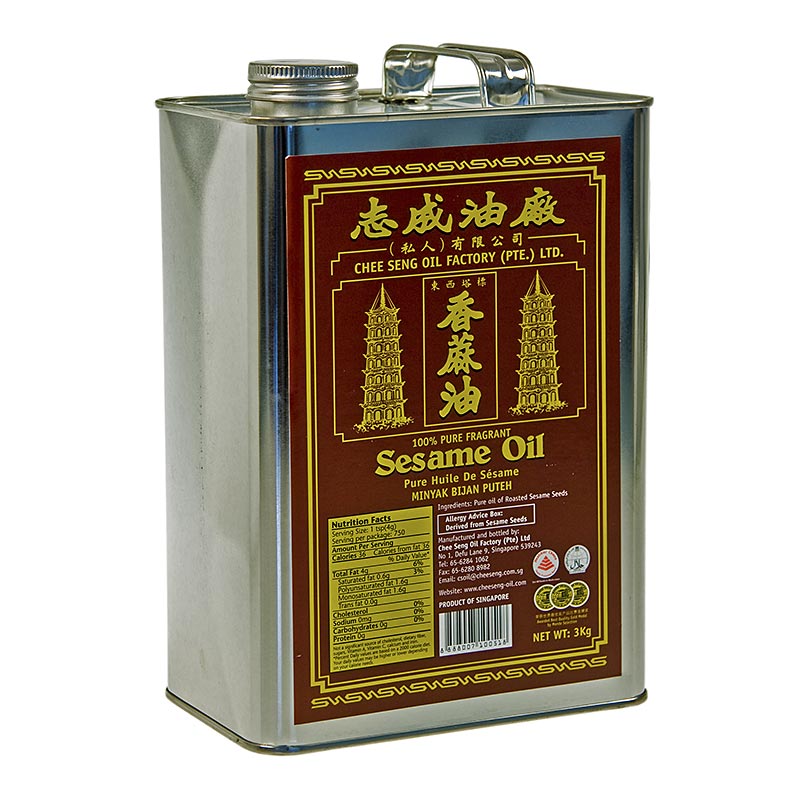 Flasche Sesamöl Asia, 3,215 l, 100 % reines, dunkles Öl aus geröstetem Sesam, perfekt für Backen, Rohkost und asiatische Gerichte