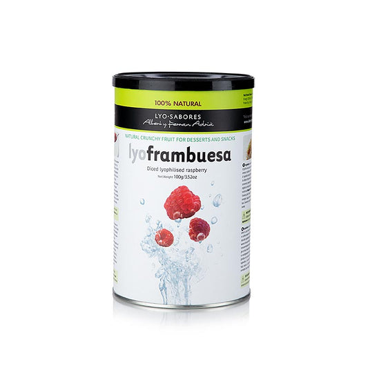 Gefriergetrocknete Himbeeren der Lyo-Sabores-Linie von Albert und Ferran Adrià Ideal für süße und salzige Gerichte, Pralinen, Feingebäck und als Snack mit Milch oder Joghurt
