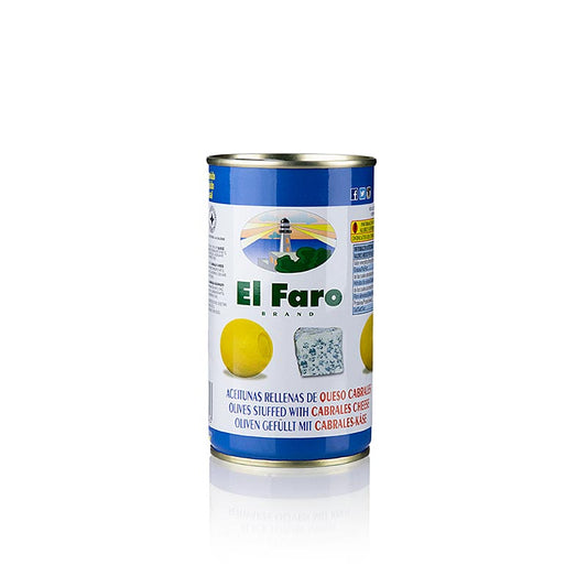 Grüne Oliven gefüllt mit Blauschimmelkäse von El Faro, 350 g, kernlos