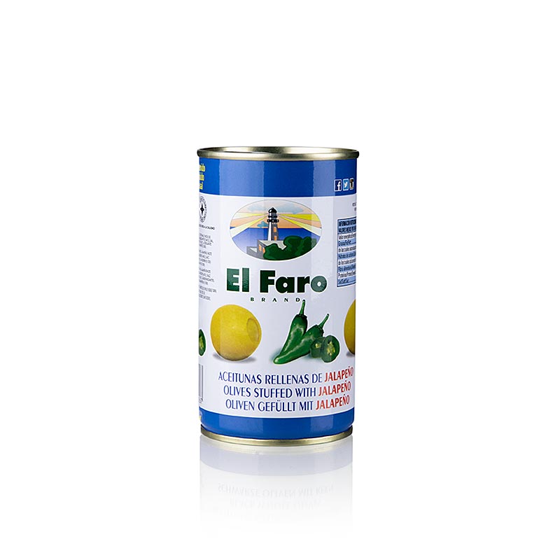 Grüne Oliven, ohne Kern, gefüllt mit pikantem Jalapeno-Chili, El Faro, 350 g