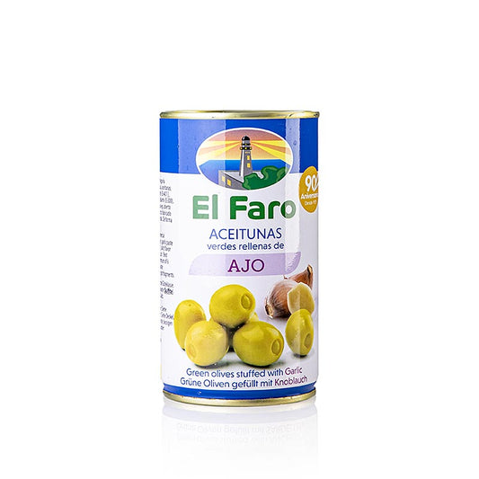 Olive verdi, snocciolate, con pasta d'aglio, in salamoia, El Faro, 350 g