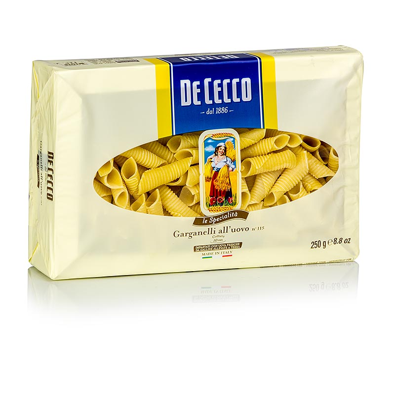 Garganelli mit Ei, No115, 250 g - kurze, gerillte Makkaroni, ca 3,5 cm lang und 1 cm breit, ideal mit Kaninchensauce oder Bauchspeck-Erbsen-Sauce