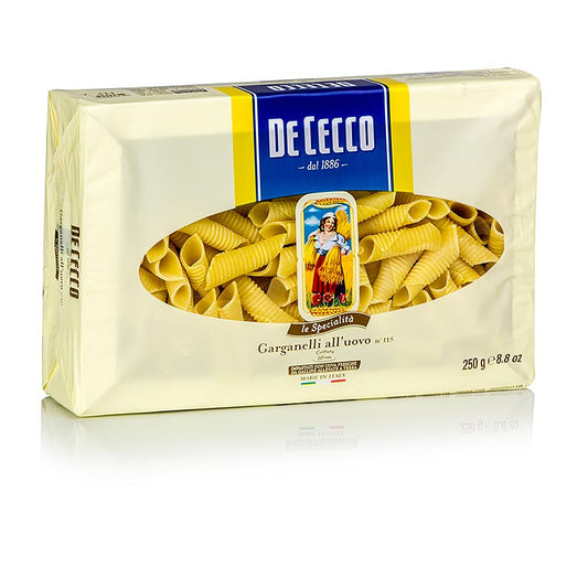 Garganelli mit Ei, No115, 250 g - kurze, gerillte Makkaroni, ca 3,5 cm lang und 1 cm breit, ideal mit Kaninchensauce oder Bauchspeck-Erbsen-Sauce