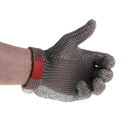 Austernhandschuh Euroflex - Kettenhandschuh, Größe M (2), rot, 1 St - Handschuh in roter Farbe, geeignet für Rechts- und Linkshänder, verschiedene Bandfarben zur Größenbestimmung
