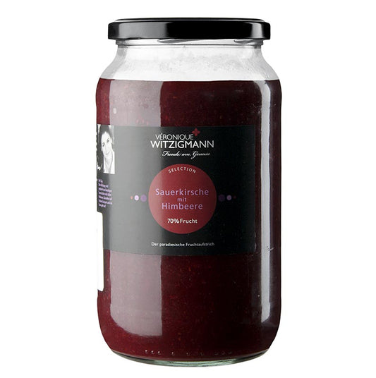 Sauerkirsch-Himbeer-Konfitüre in 1 kg-Glas für Desserts, Kuchen und mehr geeignet