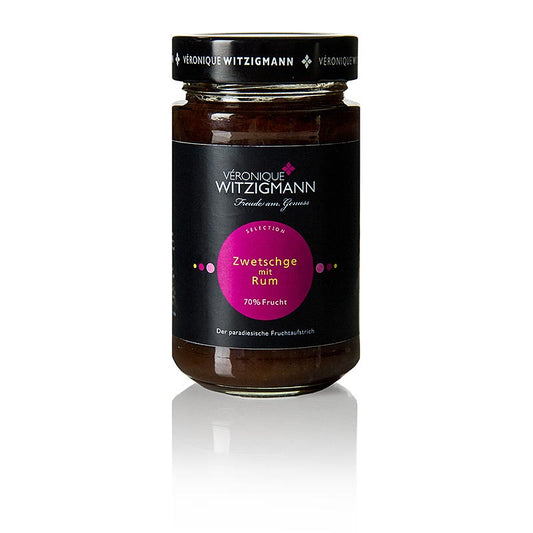 Fruchtaufstrich Zwetschge mit Rum - 225 g mit Bourbon Vanille und Zimt, handgekocht von Véronique Witzigmann, mit sorgfältig ausgewählten Früchten und Gewürzen für einen einzigartigen Geschmack