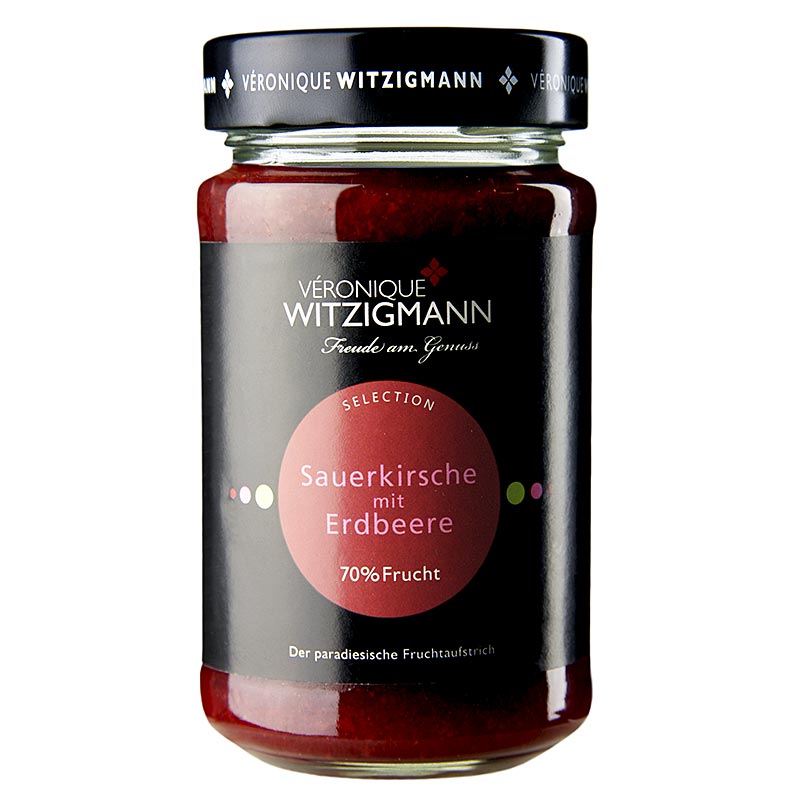 Fruchtaufstrich Sauerkirsche mit Erdbeere - 225 g von Véronique Witzigmann, handgekocht aus besten Früchten und Gewürzen, perfekt für Pfannkuchen und Quarkspeisen