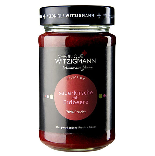 Fruchtaufstrich Sauerkirsche mit Erdbeere - 225 g von Véronique Witzigmann, handgekocht aus besten Früchten und Gewürzen, perfekt für Pfannkuchen und Quarkspeisen