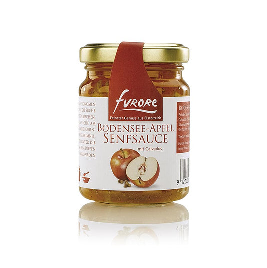 Apfel-Senf-Sauce mit Calvados, 130 ml, idealer Dip zu Gebackenem, Gegrilltem und kalten Platten, fruchtig-pikanter Geschmack