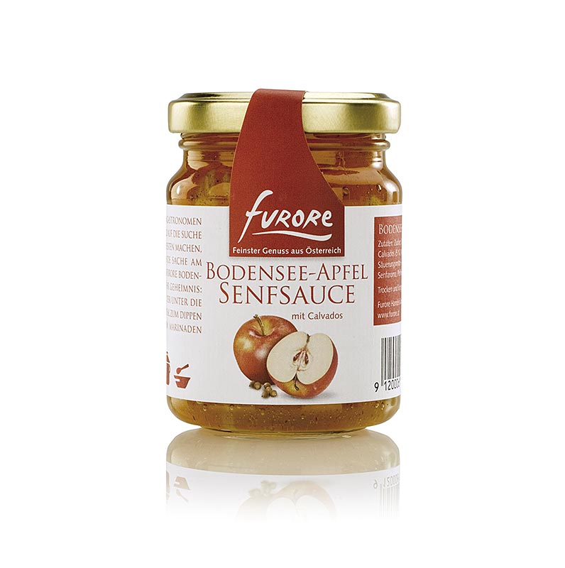 130 ml bottle of Furore Apfel-Senf-Sauce, a delicious apple mustard sauce with Calvados (English)