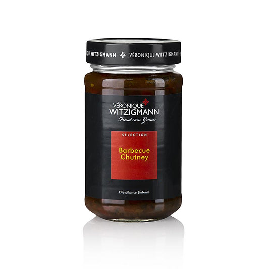 Barbecue Chutney - 225 ml, hergestellt aus aromatischen Kirschtomaten und einer raffinierten Kräutermischung, handgekocht von Véronique Witzigmann, bekannt für würzige und pikante Kreationen mit erlesenen Kräutern und Gewürzen