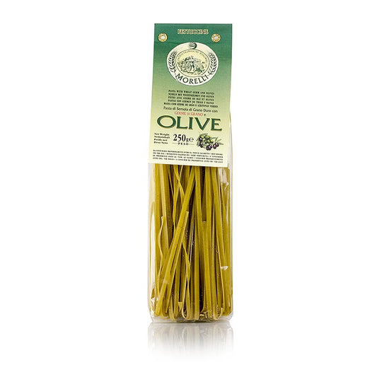 Handwerklich hergestellte Morelli 1860 Fettuccine mit Oliven und Weizenkeimen, 250 g - Original italienische Pasta aus San Romano (Pisa) ohne Konservierungs- und Farbstoffe, von Hand gerollt und 36 Stunden lang bei niedriger Temperatur getrocknet