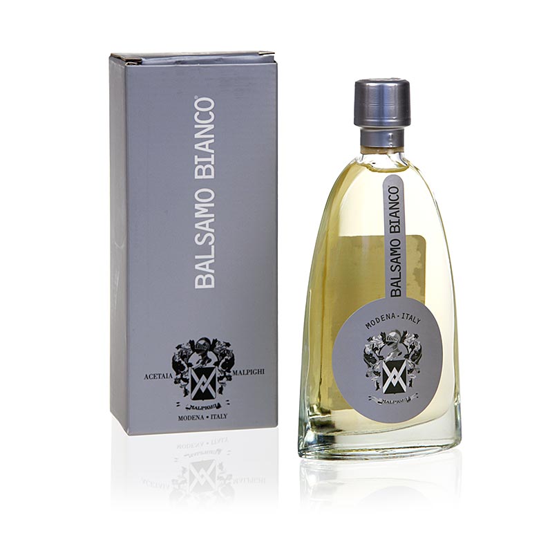 Balsamico Bianco Condimento, 5 Jahre, Eichenholzfass, Malpighi, 200 ml - Produktbild zur Veranschaulichung der hochwertigen Essigflasche aus Italien