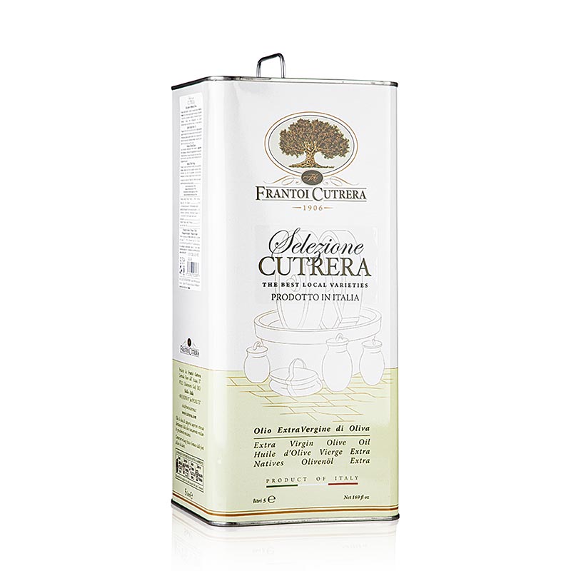 Natives Olivenöl Extra, Frantoi Cutrera Selezione Cutrera, intensiv, 5 l - Komplexes naturtrübes Olivenöl mit Noten von Artischocken, ideal zum Marinieren von Fisch, Pilzsalaten und gegrilltem Fleisch