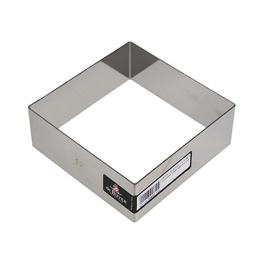 Quadratischer Edelstahlrahmen zum Ausstechen und Anrichten, Maße 12x12 cm, 4,5 cm hoch