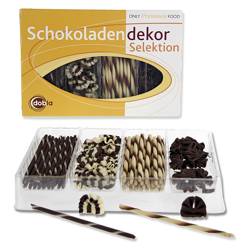 Alt text: Schoko Dekorsortiment - Selektion 2, 4 Sorten Cigarillos & Fächer, 260 g, ca90 St - Vielfältige Auswahl an schokoladenüberzogenen Cigarillos und Fächern, perfekt für Genießer und als Geschenk