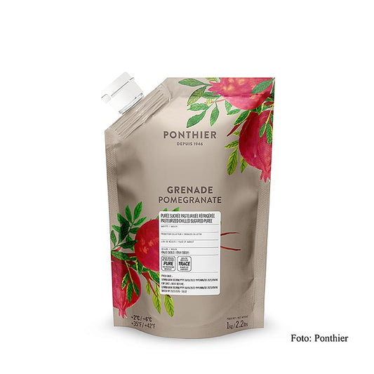 Püree - Granatapfel, mit Zucker, 1 kg - Intensiv farbiges und authentisch schmeckendes Fruchtpüree von Ponthier, ideal für Sorbets, Cocktails und Fruchtsalate mit roten Beeren und Melone Enthält zahlreiche bioaktive Substanzen