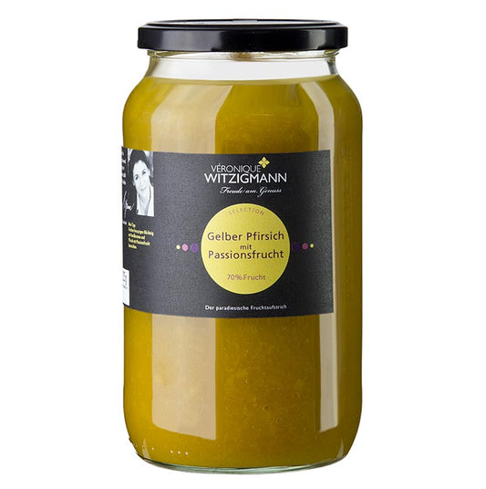 Fruchtaufstrich aus gelbem Pfirsich mit Passionsfrucht, hergestellt von Véronique Witzigmann