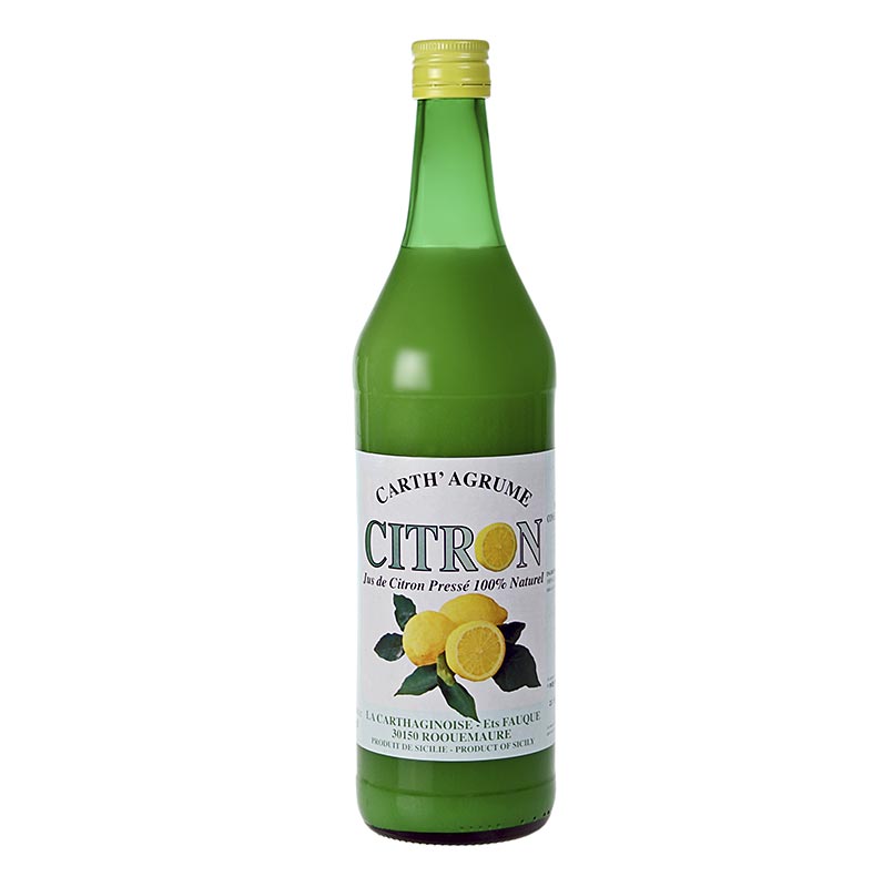Zitronensaft, 100%, ungezuckert, La Carthaginoise, 1 l - Produktbild der hochwertigen, ungesüßten Zitronensaftflasche von La Carthaginoise, ideal für erfrischende Getränke und kulinarische Anwendungen