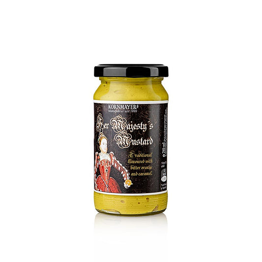 Kornmayer - Her Majestys Senf, mit Bitterorange und Karamell, 210 ml - Traditioneller süßer Senf mit echter englischer Bitterorangenmarmelade, Orangeat und Karamell, ideal zu Geflügel, kaltem Fleisch, Mayonnaisen, Salatsaucen, Wein und Käse