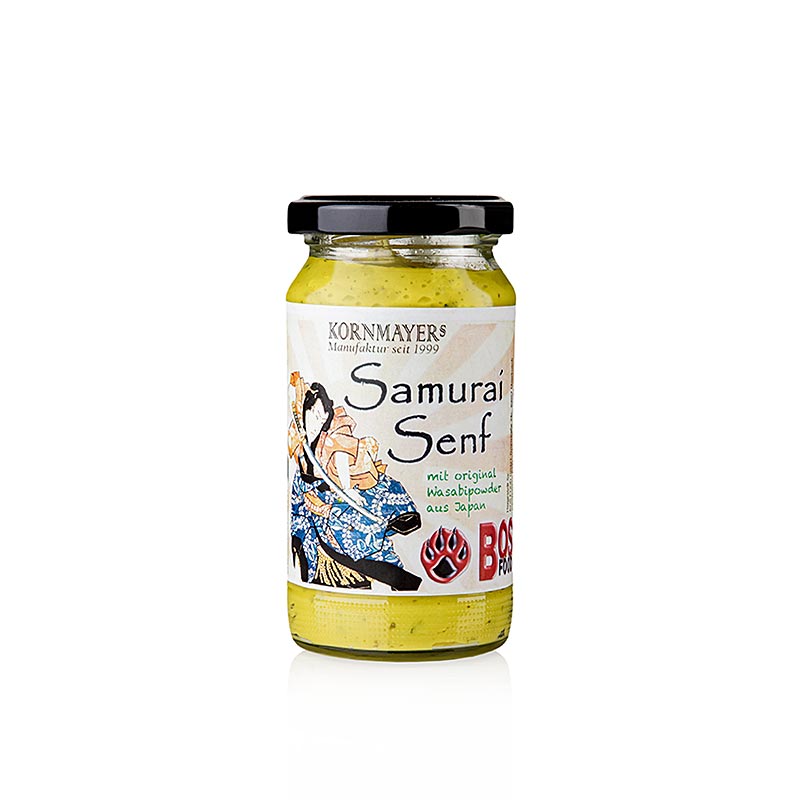 Kornmayer Samurai Senf, mit Wasabi und Kräutern, 210 ml, scharfer Senf mit japanischem Wasabi und aromatischen Kräutern in einer handlichen 210 ml Flasche