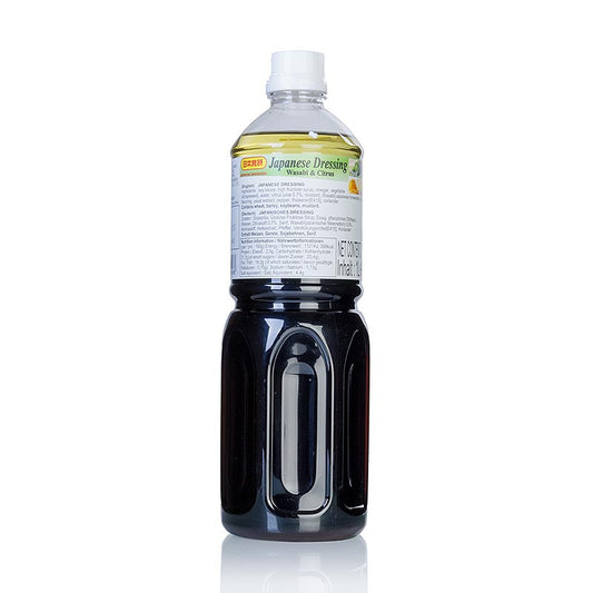 Japanisches Dressing, mit Sojasauce, Essig, Öl, Wasabi, Citrus, Nihon Shokken, Japan, 1 l - perfekt für Salate und feine Fleischscheiben, mit Wasabi, Koriander, Zitrusnoten und Sojasauce für würzigen Asia-Touch