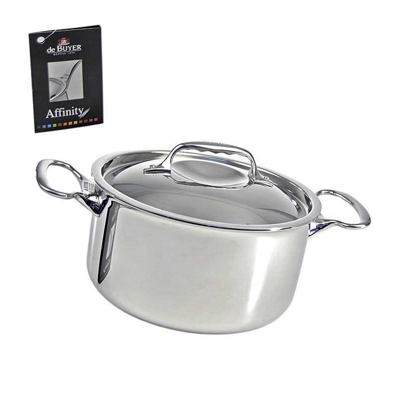 deBUYER 'Affinity' Induktions Bratentopf & Deckel, Edelstahl, ø 24cm, 13cm hoch, 5,4 Liter Fassungsvermögen, mehrschichtiger Aufbau aus Edelstahl und Aluminium, schnelle Hitzeleitung, gleichmäßige Hitzeverteilung, geeignet für alle Herdarten inklusive Induktionsherde