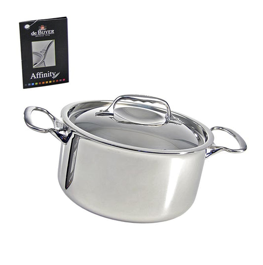 deBUYER 'Affinity' Induktions Bratentopf & Deckel, Edelstahl, ø 24cm, 13cm hoch, 5,4 Liter Fassungsvermögen, mehrschichtiger Aufbau aus Edelstahl und Aluminium, schnelle Hitzeleitung, gleichmäßige Hitzeverteilung, geeignet für alle Herdarten inklusive Induktionsherde