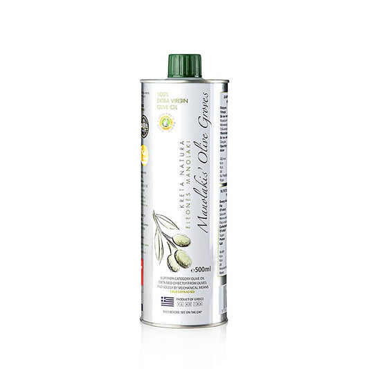 Natives Olivenöl Extra, Manolakis Groves, aus Koroneiki Oliven, Kreta, 500 ml: Hochwertiges Olivenöl aus Koroneiki Oliven, bekannt für beste Qualität und Geschmack