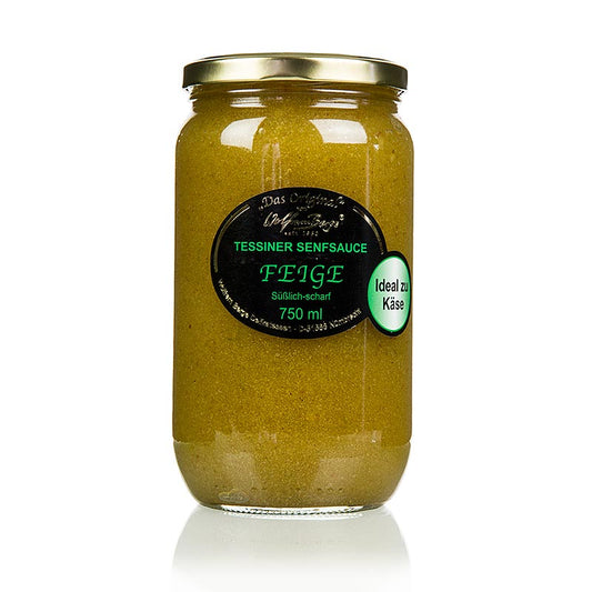 Original Tessiner Feigen-Senf-Sauce, Wolfram Berge, 750 ml - Süß-scharfe Sauce für Käse, Carpaccio und Bressaola mit Rotwein