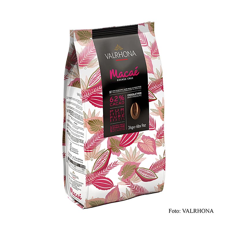 German: Valrhona Macae Grand Cru, dunkle Couverture, Callets, 62% Kakao, Brasilien, 3 kg - hochwertige Schokolade aus Brasilien in Form von kleinen Tropfen, ideal für kulinarische Kreationen