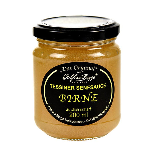 Tessiner Birnen-Senf-Sauce, fruchtige Sauce mit Schärfe, ideal zu Blauschimmelkäse