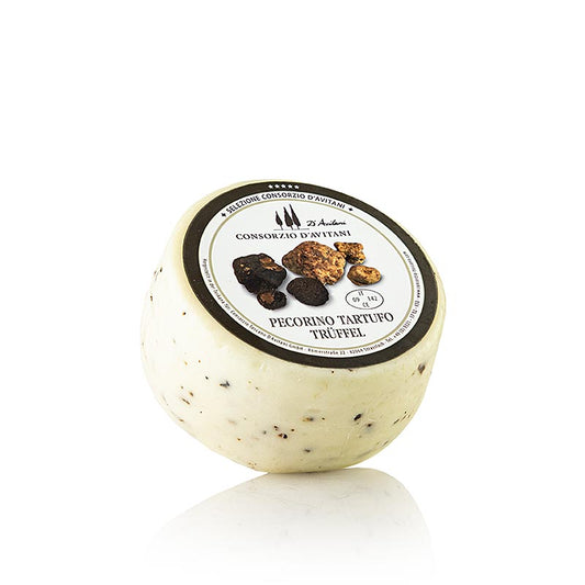 Pecorino Tartuffo, Schafskäse mit Trüffel, mind 3 Wochen gereift, ca 700 g - handgemachter Schafskäse aus Schafsmilch mit echten schwarzen und weißen Trüffeln, hergestellt in der Zentral-Toskana