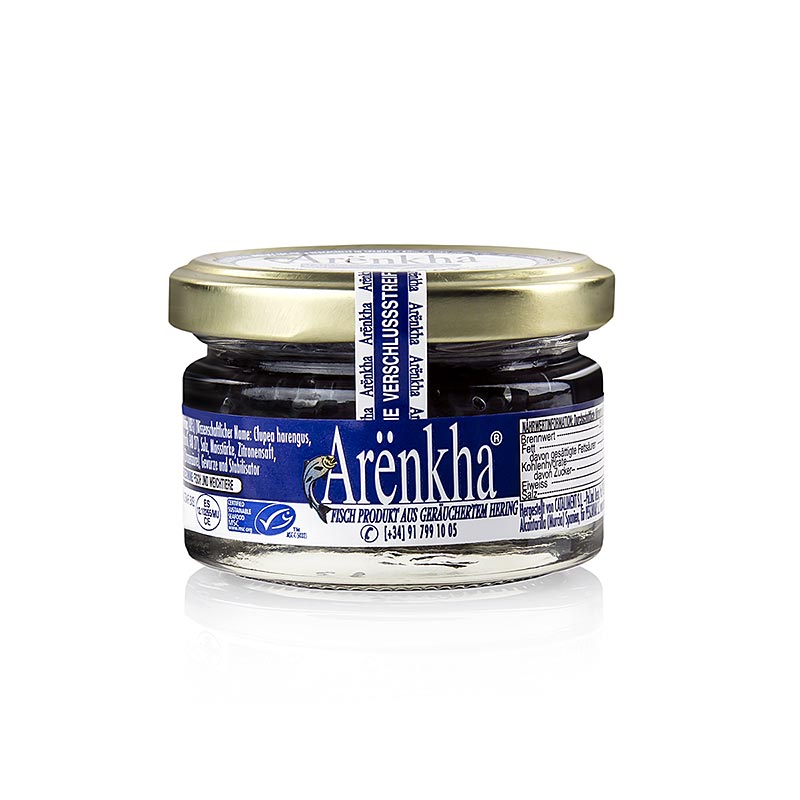 Arënkha Kaviar (ehem Avruga/Harenga), aus geräuchertem Hering, 55 g - alternative Kaviaroption mit rauchigem Aroma und zitroniger Note, serviert auf Pellkartoffeln oder Reibekuchen mit Creme Fraiche