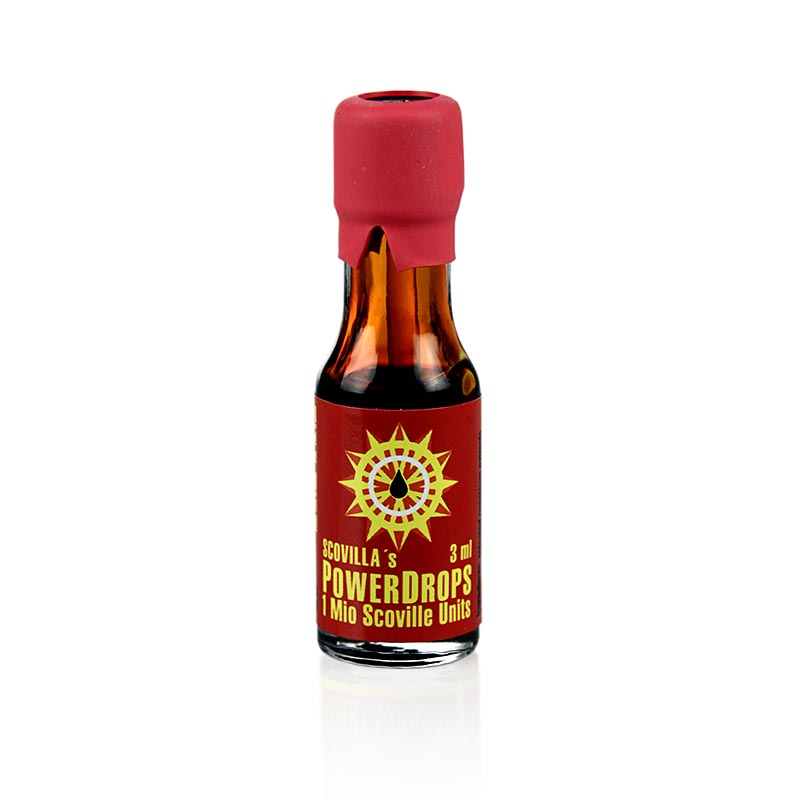 Scovilla Power Drops mit Dosierstab, 1 Million Scoville, 3 ml - für über 100 Ladungen extremster Schärfe, Dosierstab zur Portionierung, Hinweise beachten