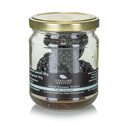 Ganze Sommertrüffel in Wintertrüffelsaft eingekocht, ideal für Terrinen und Saucen