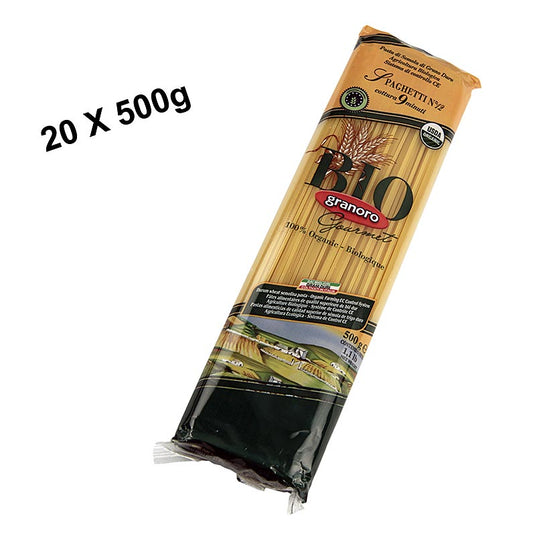 Biologische Spaghetti Vermicelloni No12, 2mm, 10 kg, 20 x 500g, von Pasta Granoro, ideal für die authentische italienische Küche Bio-zertifiziert (IT-BIO-006), hergestellt aus besten Zutaten, perfekt für jede Gelegenheit