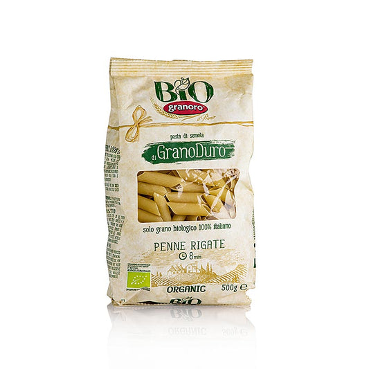 Bio-Penne Rigati No 43 von Pasta Granoro, hergestellt aus bestem Hartweizengrieß, 500 g Packung, bio-zertifiziert (IT-BIO-006) - ideal für Pastasauce