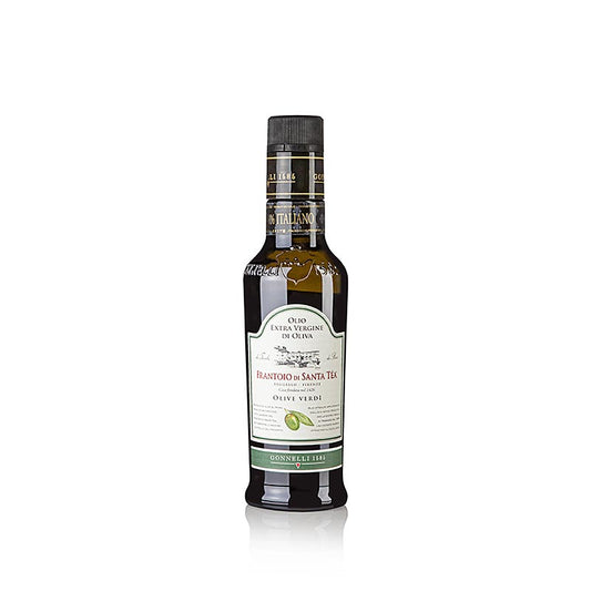 Natives Olivenöl Extra, Santa Tea Gonnelli Fruttato Intenso, grüne Oliven, 250 ml - Smaragdgrünes Öl mit intensivem Duft nach frischen grünen Oliven, handgeerntet und sorgfältig verarbeitet in der Nähe von Florenz