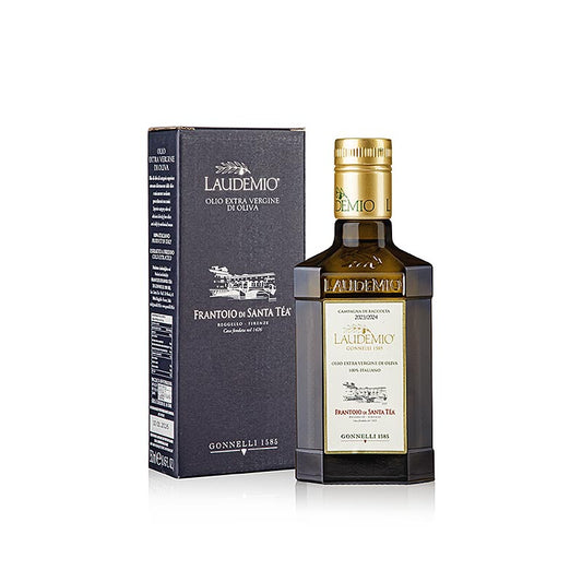 Flasche natives Olivenöl Extra, Santa Tea Gonnelli Il Laudemio, grüne Oliven, 250 ml, mit intensiv-fruchtigem Duftaroma und smaragdgrüner Farbe, handgepflückt und von höchster Spitzenqualität