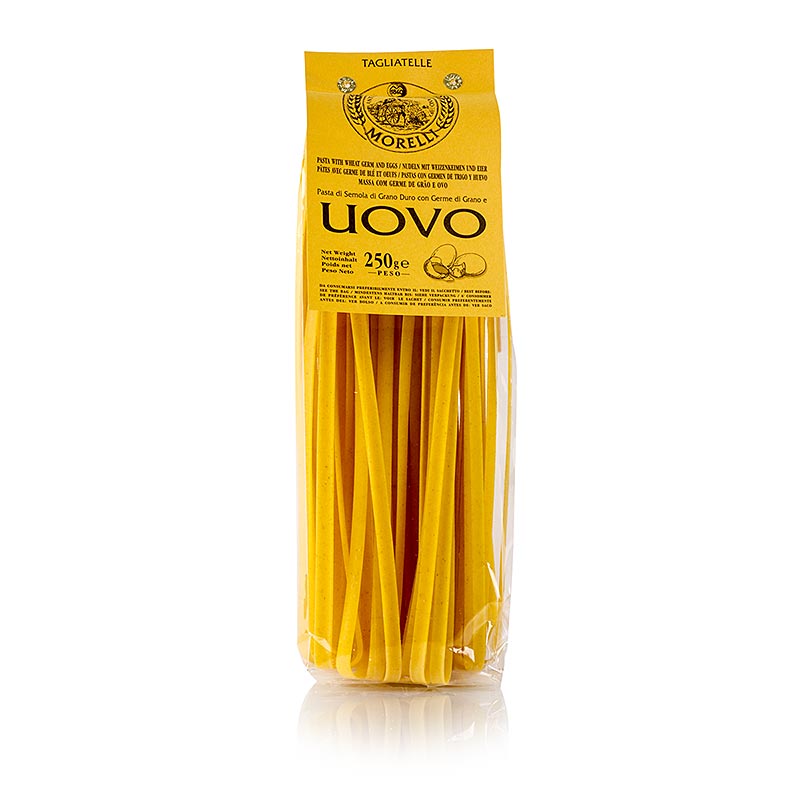 Handgerollte Morelli 1860 Tagliatelle al Uovo mit Ei und Weizenkeimen, 250 g, original italienische Pasta aus San Romano (Pisa) ohne Konservierungs- und Farbstoffe, 36 Stunden lang bei niedriger Temperatur getrocknet