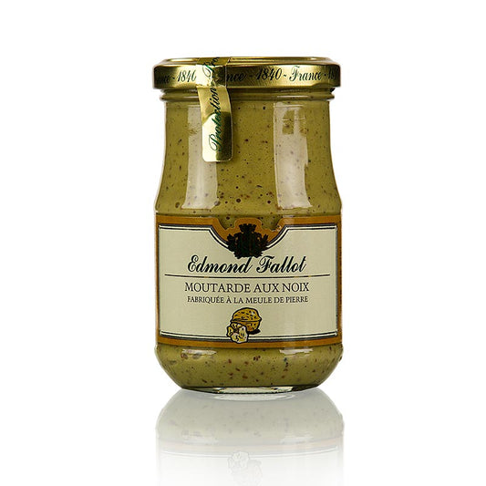Feiner Senf mit Walnüssen von Fallot, verpackt in einem praktischen 190-ml-Glas