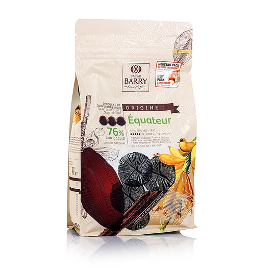 Dunkle Schokolade aus Ecuador, Callets mit 76% Kakao, 1 kg - ideal für herbe Saucen, Ganaches, Mousse und Eiscreme, mit kräftigen Obsttönen und Aroma von gerösteten Haselnüssen