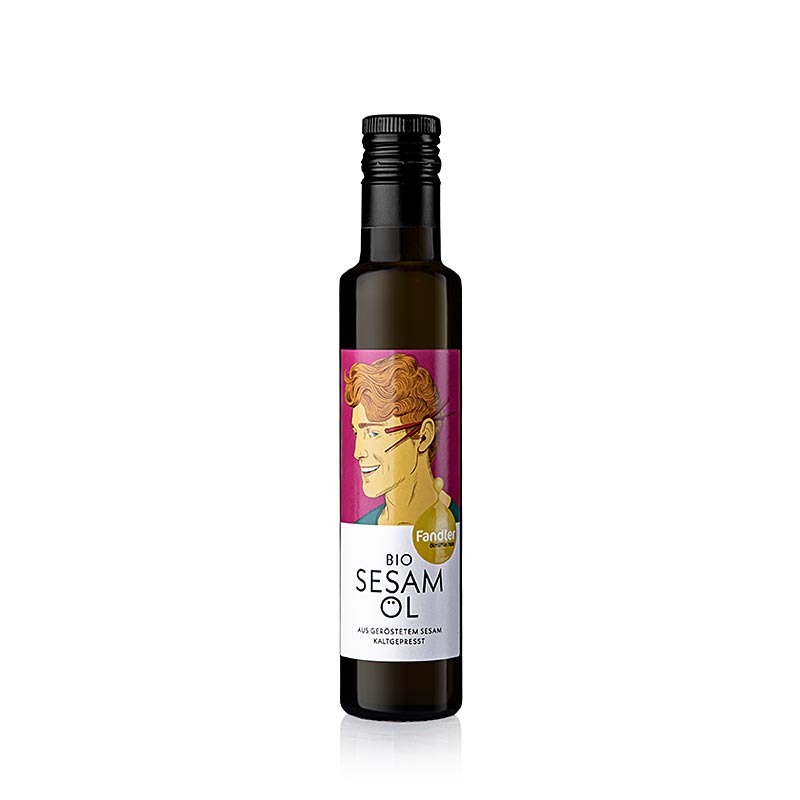 Sesamöl, kaltgepresst, Fandler, BIO, 250 ml - hochwertiges Öl für die asiatische Küche und internationale Gerichte, aus hellen ungeschälten Samen kaltgepresst, sollte nur vorsichtig erhitzt werden, harmoniert perfekt mit Ost und West