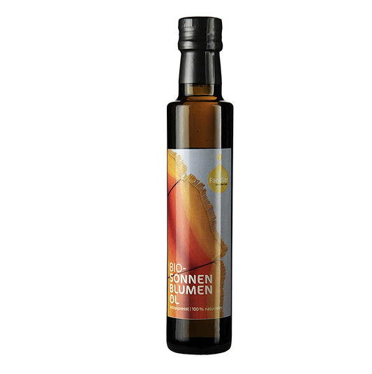 Bio-Sonnenblumenöl von Fandler, kaltgepresst, 250 ml, mit strahlend gelber Lebensfreude und zartem Duft nach sonnengereiften Kernen